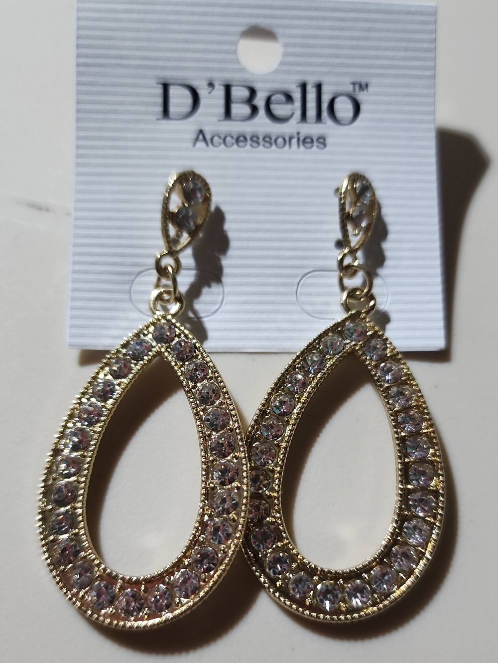 Gold Toned Teardrop Earrings with Sparkling Crystal Accents